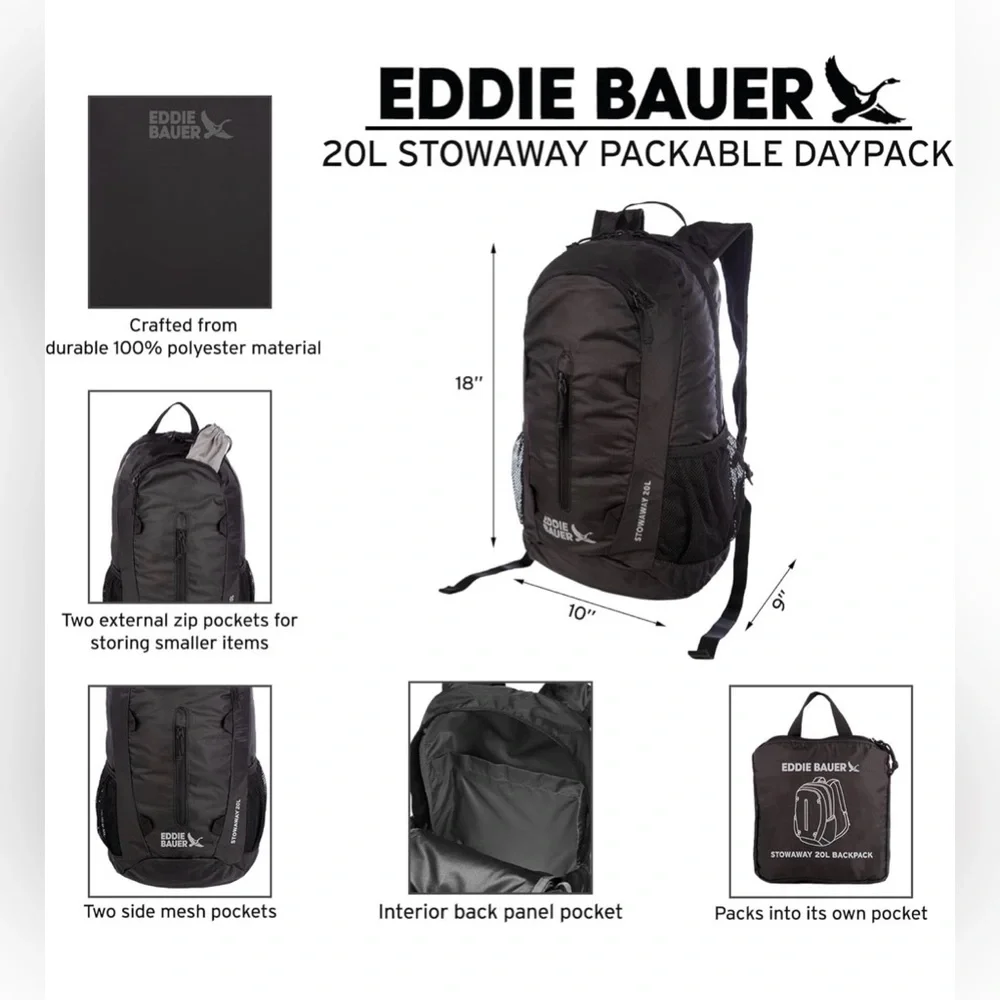 Eddie Bauer Green 20L Lightweight Stowaway Packable Spruce Green Backpack - Picture 2 of 16